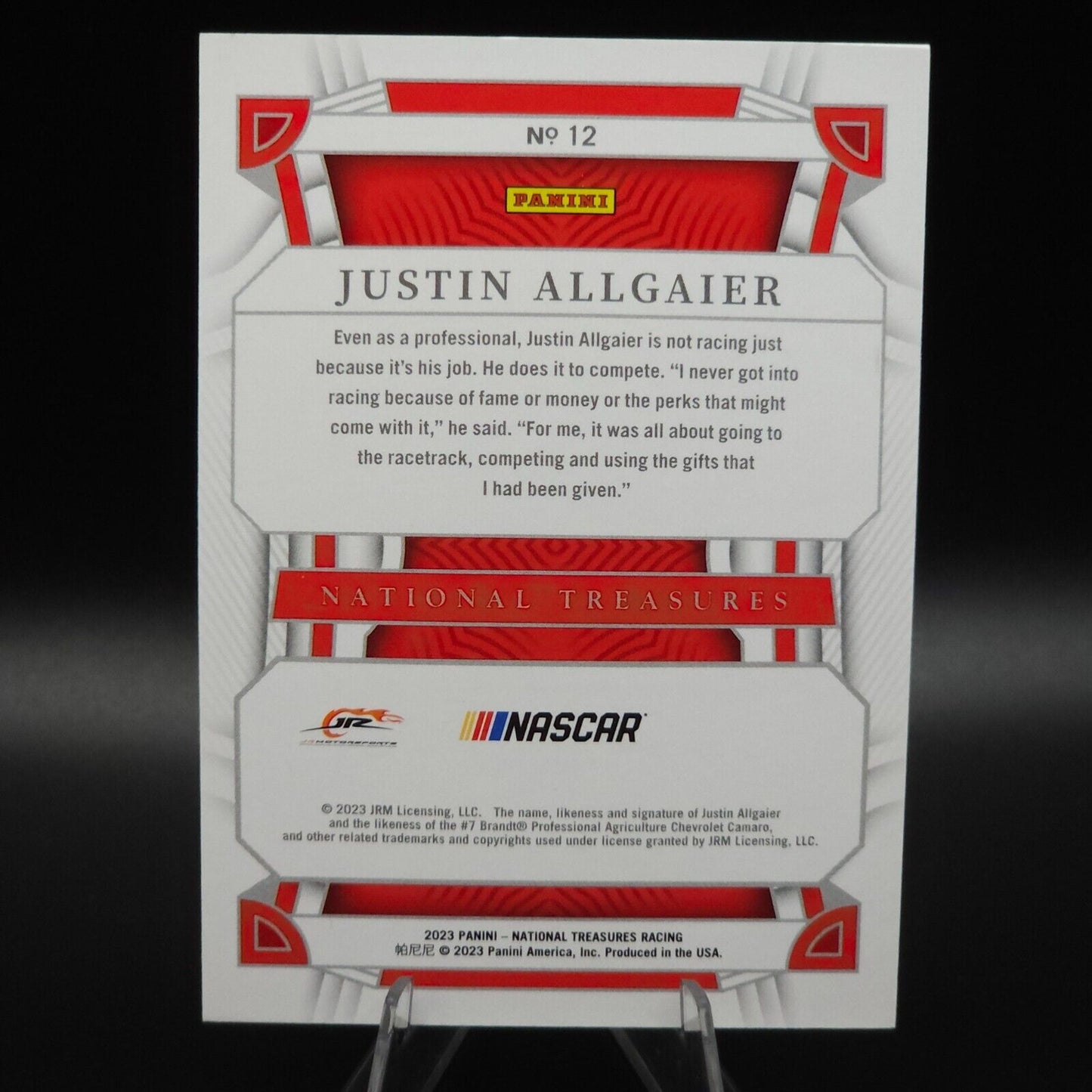 2023 Panini National Treasures - Justin Allgaier #12 Stars and Stripes /13 - NASCARD.shop