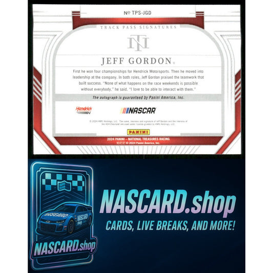 2024 National Treasures Jeff Gordon Track Pass Signatures Holo Silver #/7 - NASCARD.shop