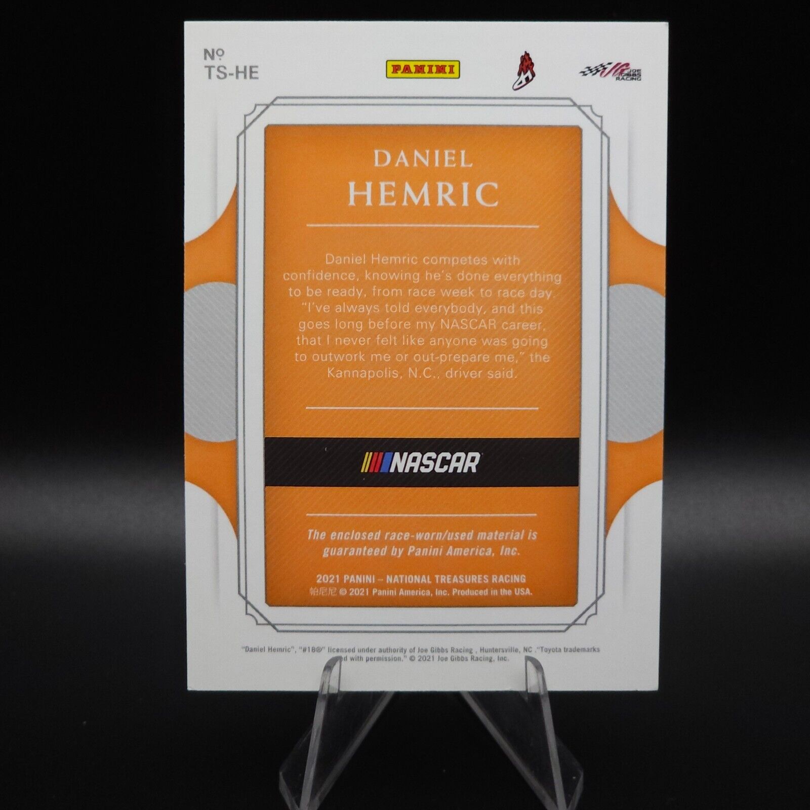 2021 Panini National Treasures Trackside Swatches #TS-HE Daniel Hemric /50 - NASCARD.shop