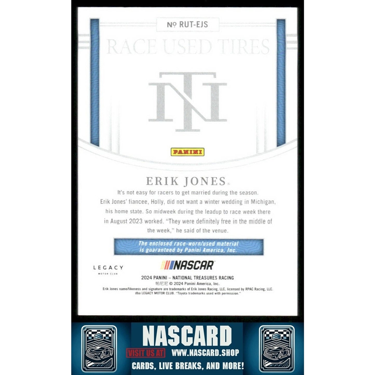 2024 National Treasures Race Used Tires Erik Jones /99 - NASCARD.shop