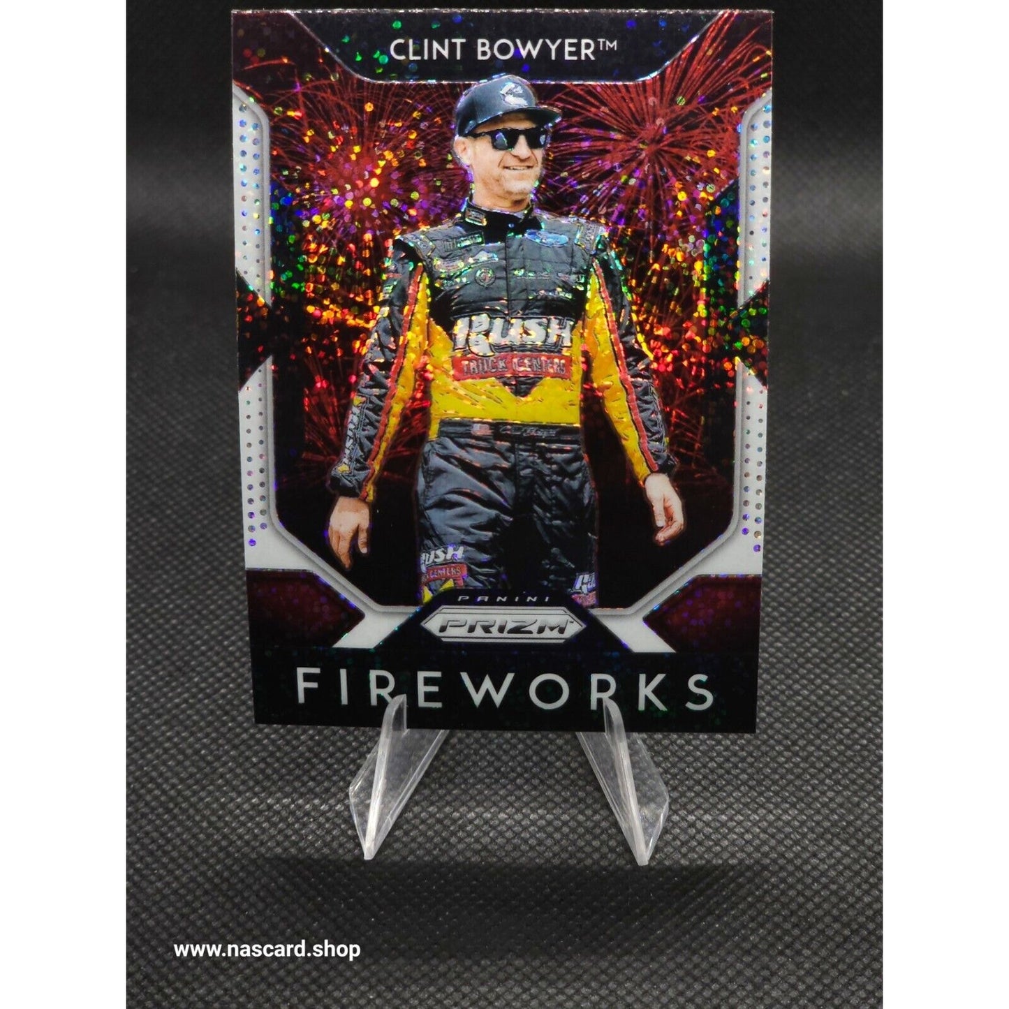 2019 Panini Prizm Fireworks White Sparkle Prizm #F-15 Clint Bowyer - NASCARD.shop