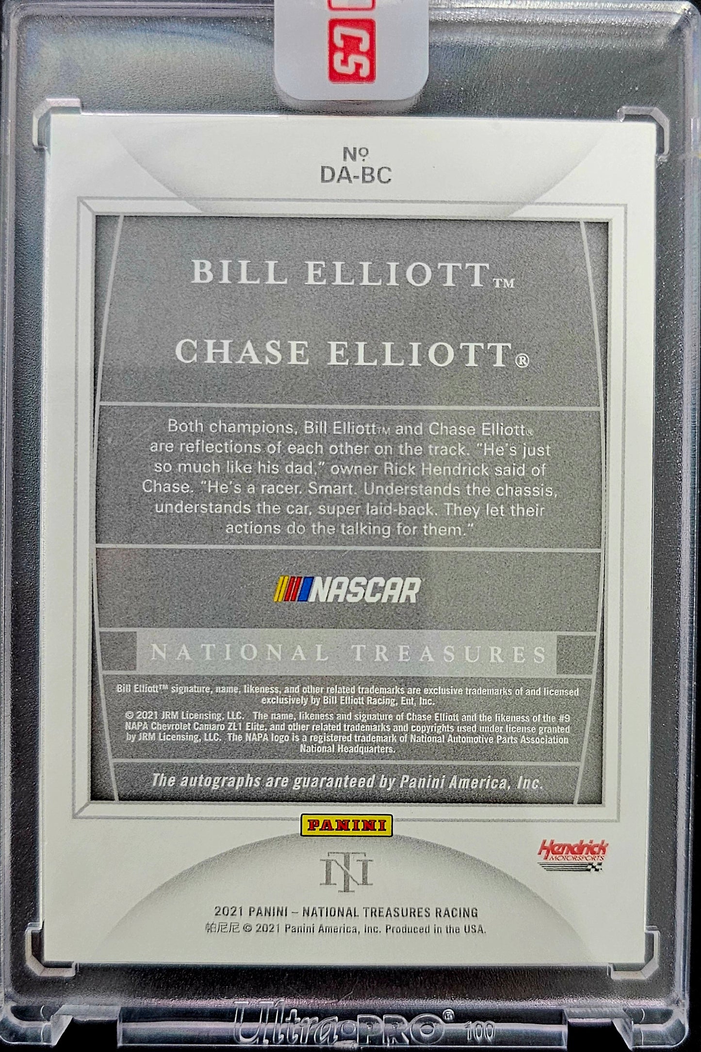 2021 National Treasures Dual Autographs Bill and Chase Elliott Holo Gold 2/5