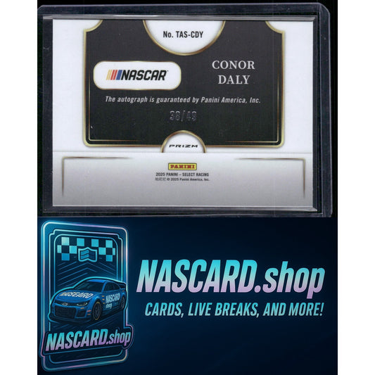 2025 Panini Select Conor Daly Trackside Action Signatures Purple Prizms #/49