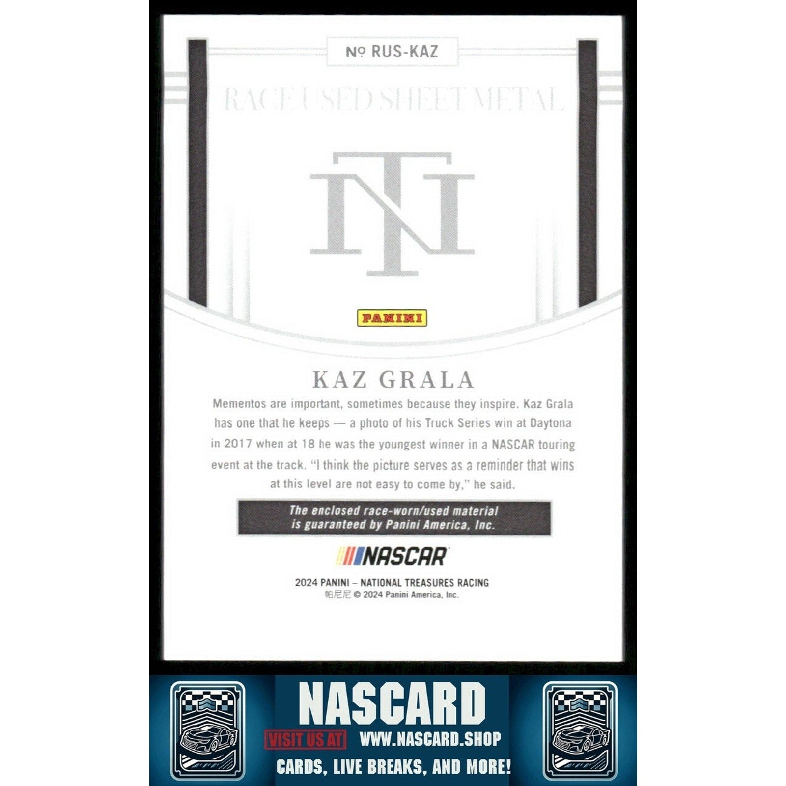 2024 National Treasures Race Used Sheet Metal Blue Kaz Grala /75 - NASCARD.shop