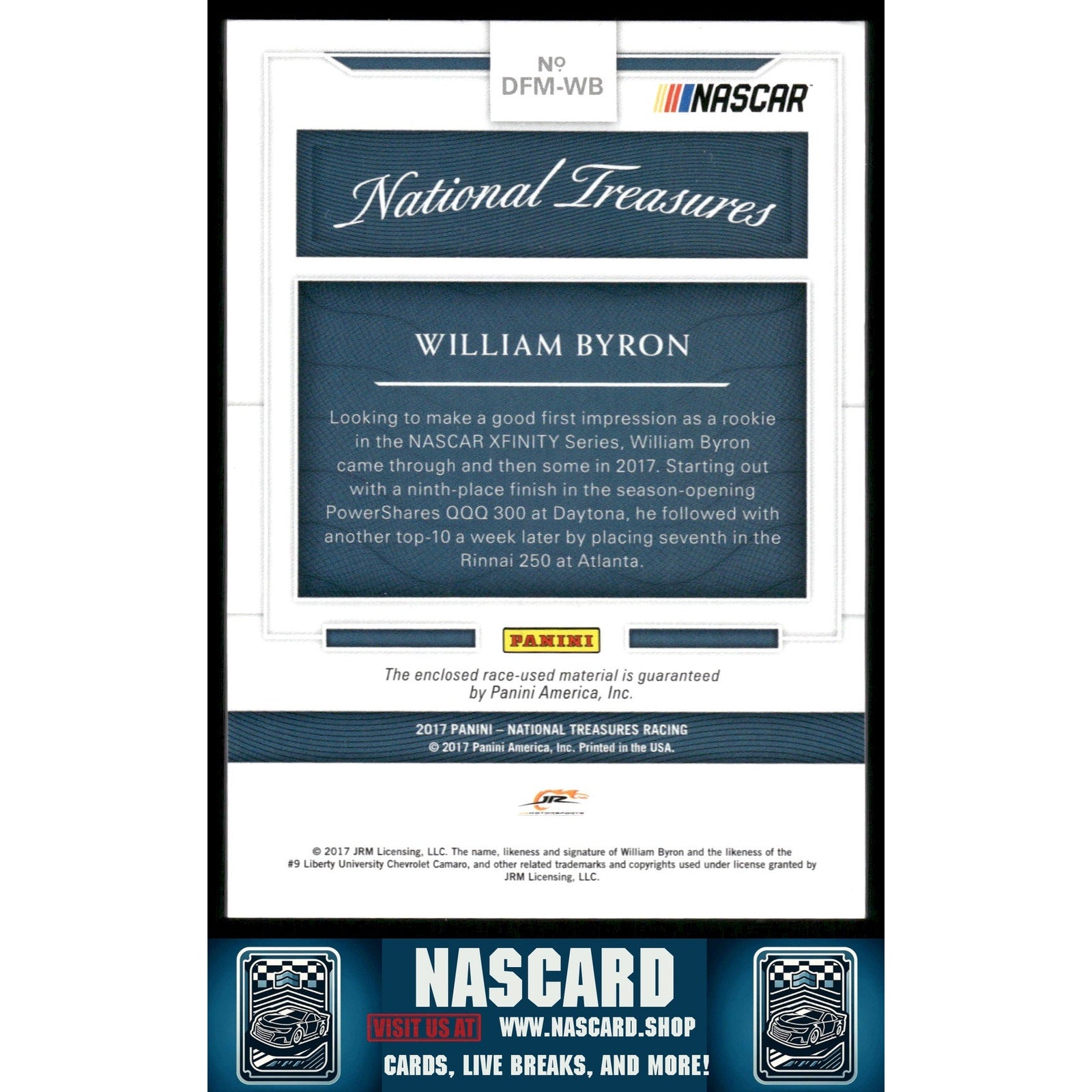 2017 Panini National Treasures William Byron Dual Firesuit Materials Green #/5 - NASCARD.shop