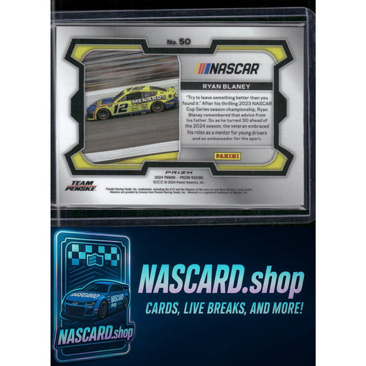 2024 Panini Prizm #50 Ryan Blaney White Sparkle - NASCARD.shop