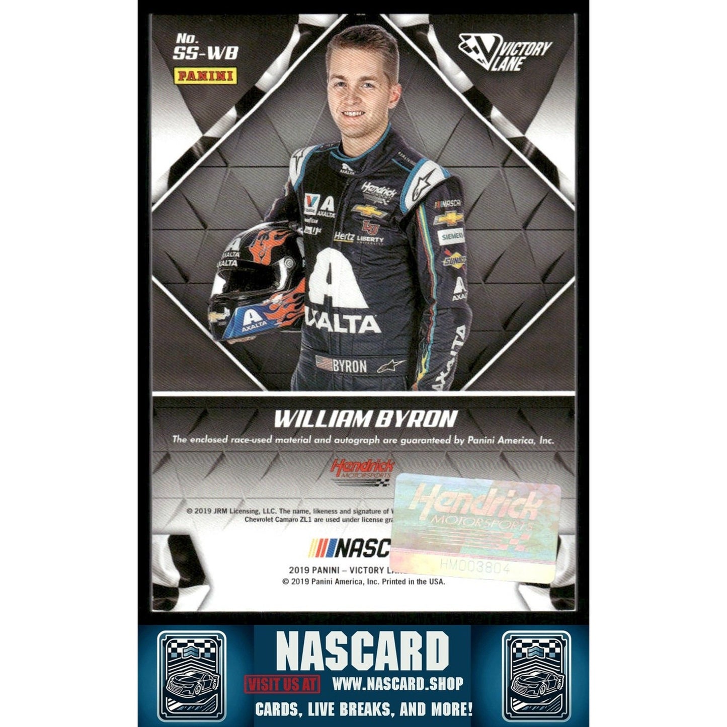 2019 Panini Victory Lane #SS-WB William Byron Signature Swatches Red #/25 - NASCARD.shop