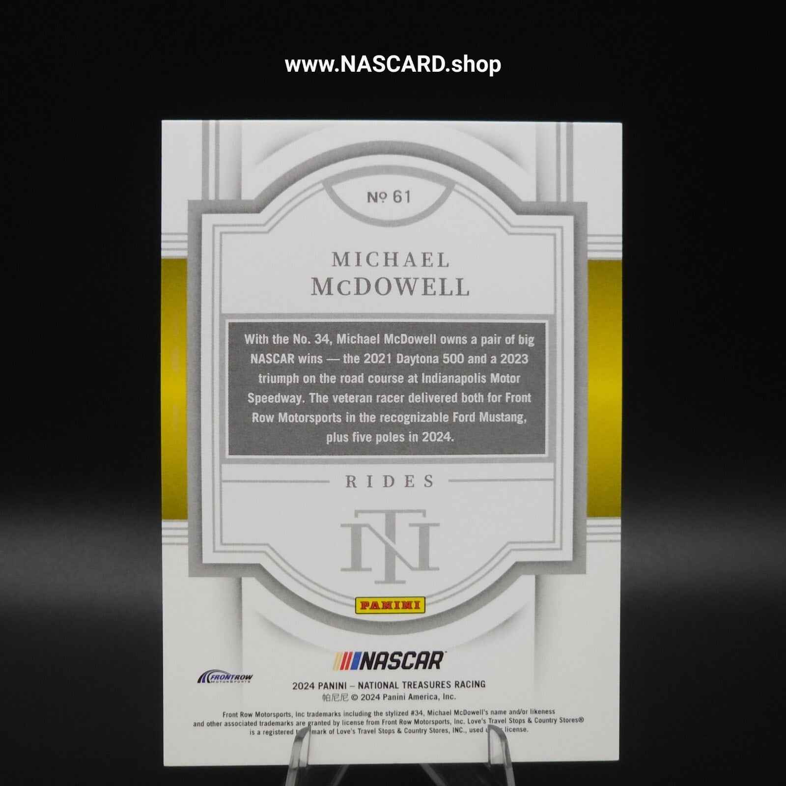 2024 Panini National Treasures Rides Holo Silver Michael McDowell /25