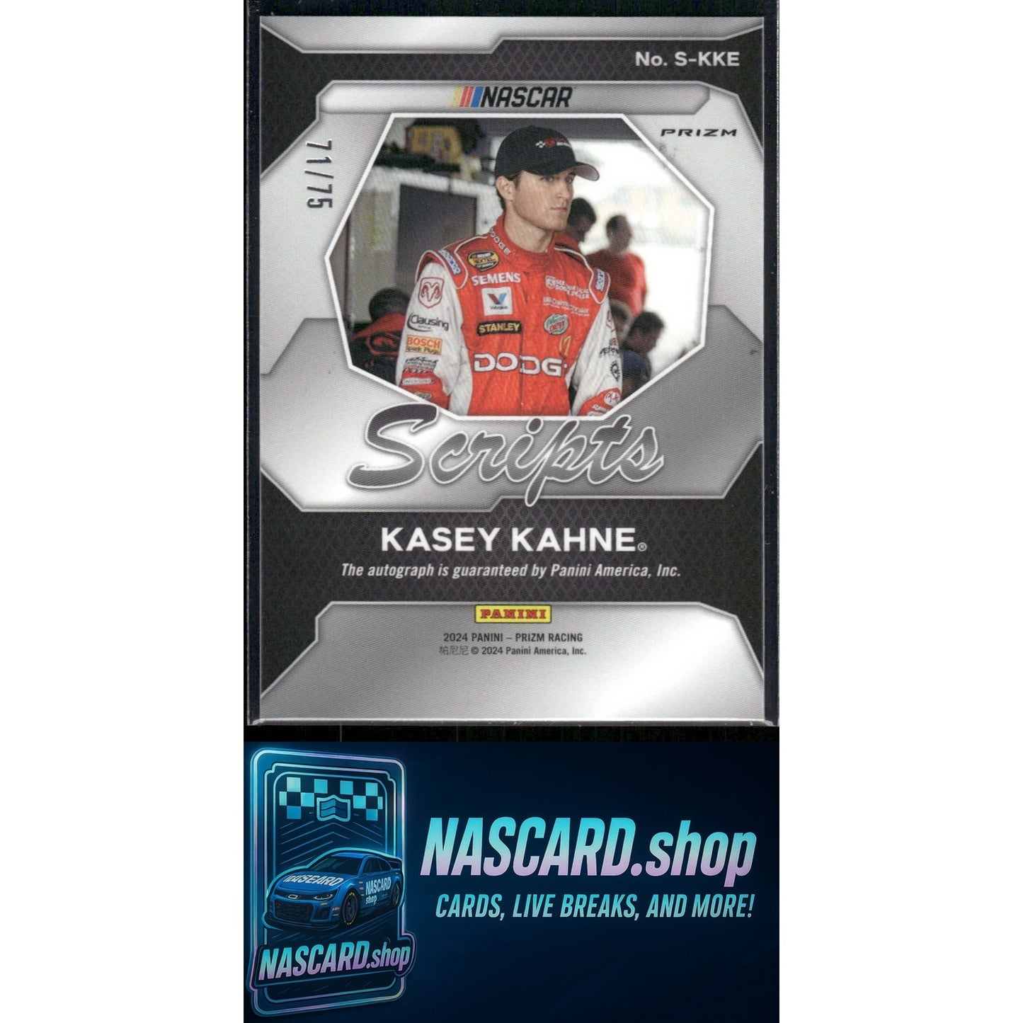 2024 Panini Prizm #S-KKE Kasey Kahne Scripts Red #/75
