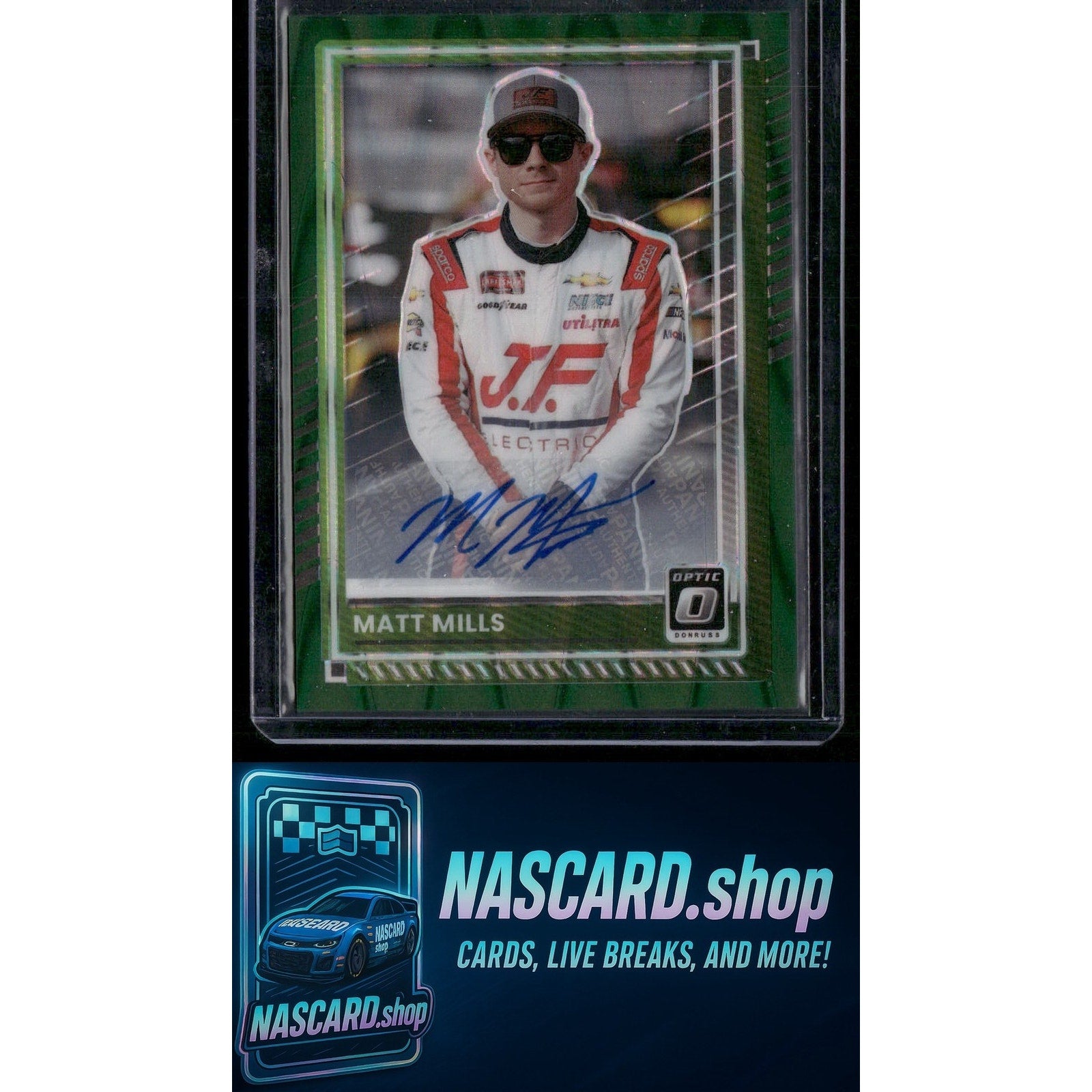 2025 Donruss #27 Matt Mills Optic Signatures Green Swirl #/5 - NASCARD.shop