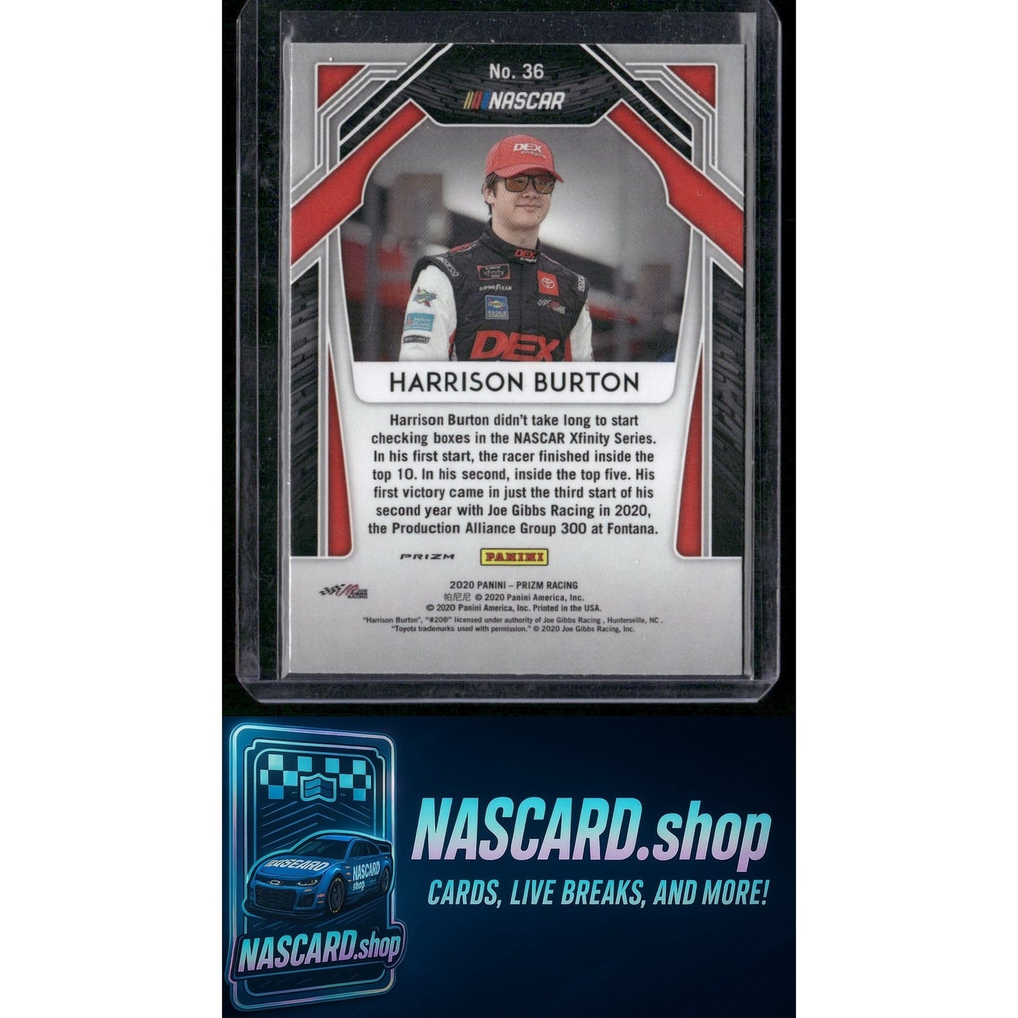 2020 Panini Prizm #36 Harrison Burton White Sparkle Prizm RC
