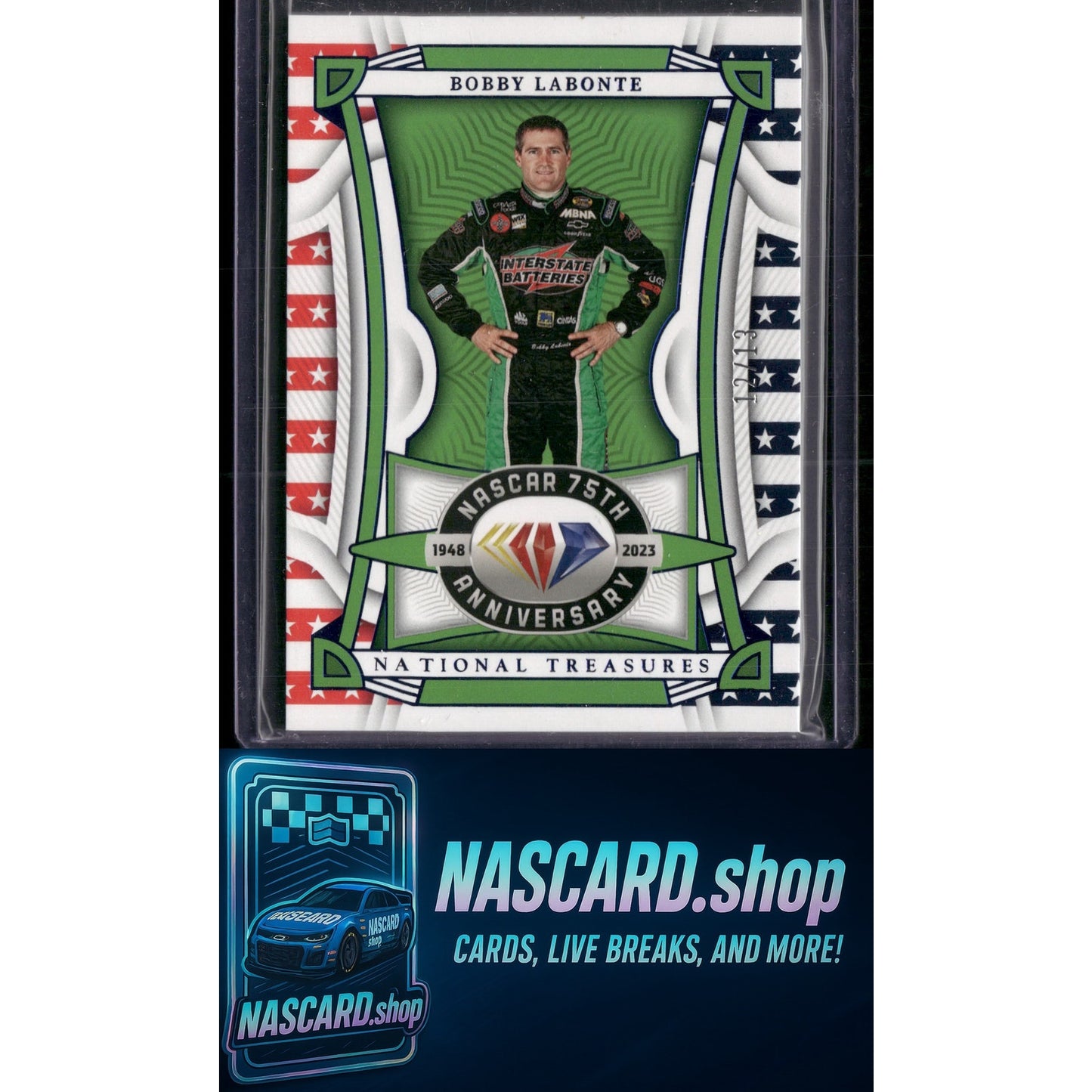 2023 Panini National Treasures #53 Bobby Labonte Stars and Stripes #/13 - NASCARD.shop