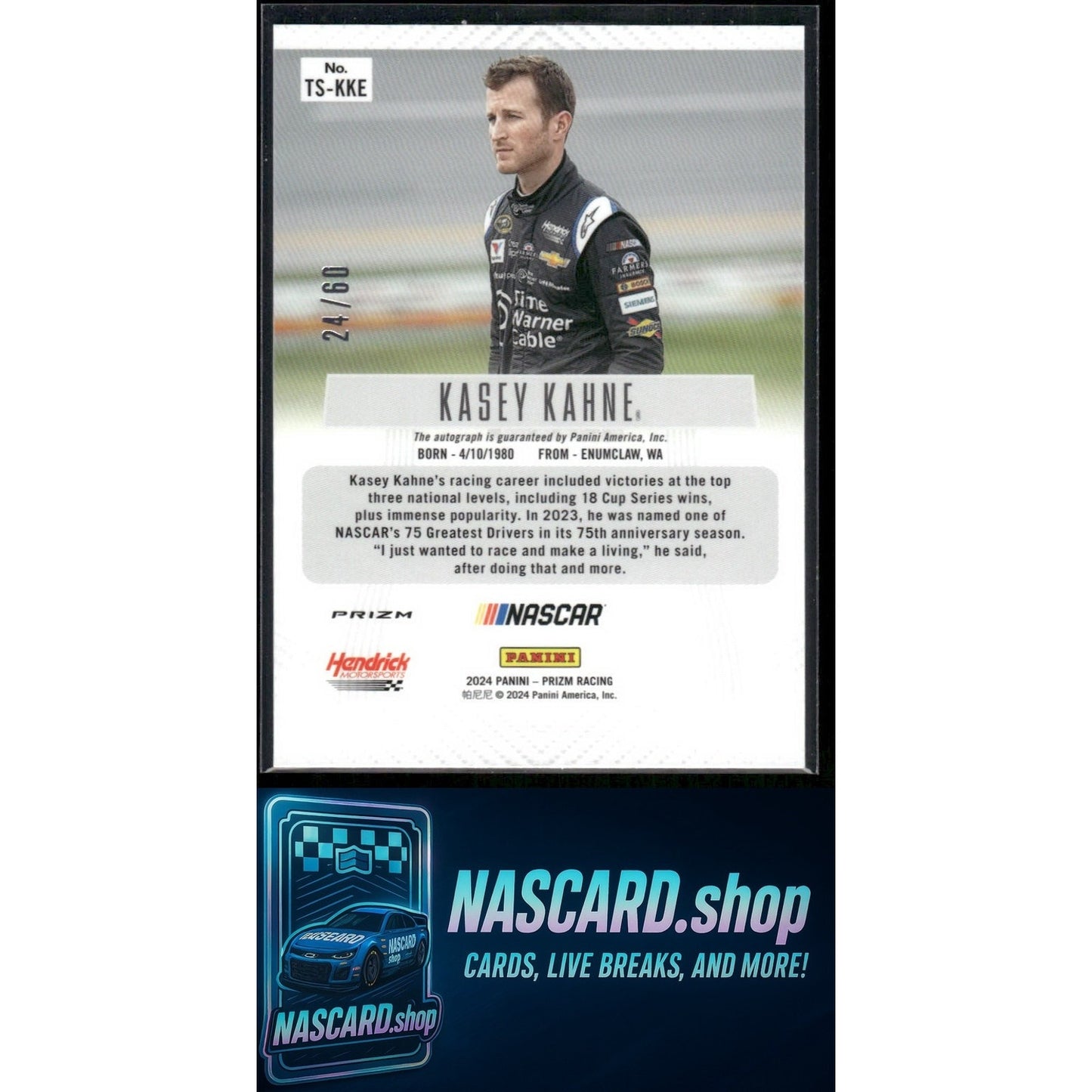 2024 Panini Prizm #TS-KKE Kasey Kahne Throwback Signatures Red #/60