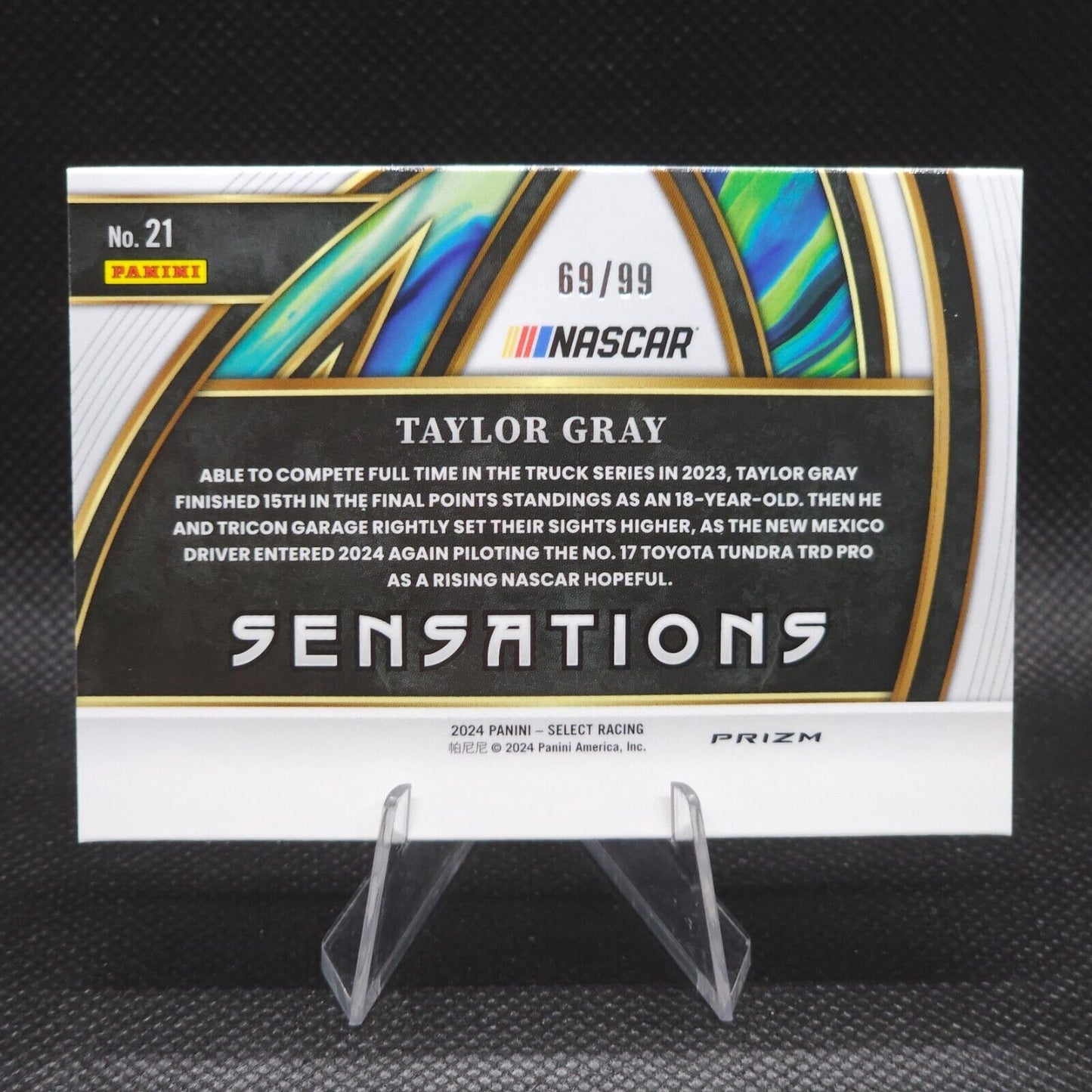 2024 Panini Select Racing Sensations Red Prizm #21 Taylor Gray 69/99 - NASCARD.shop