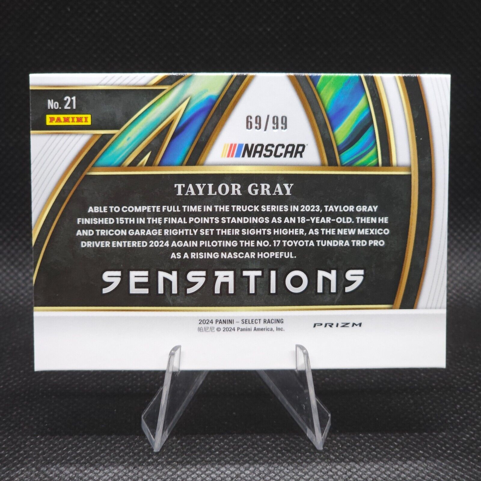 2024 Panini Select Racing Sensations Red Prizm #21 Taylor Gray 69/99 - NASCARD.shop