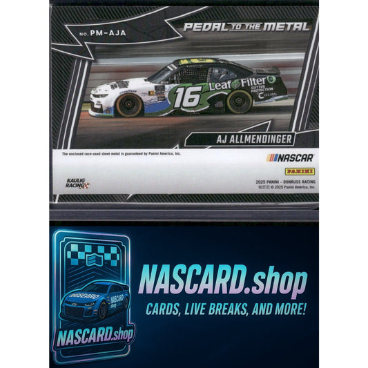 2025 Donruss #PM-AJA AJ Allmendinger Pedal to the Metal Materials