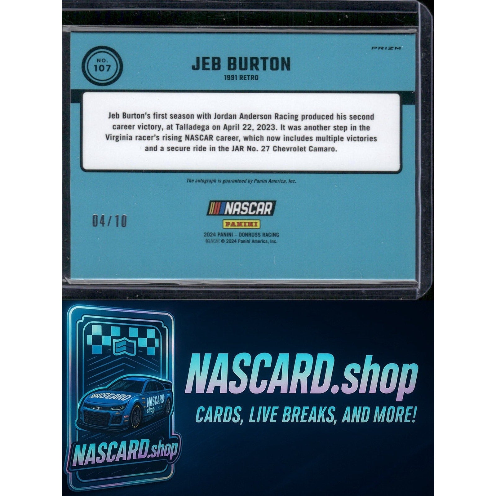 2024 Donruss #107 Jeb Burton Optic Signatures Gold Velocity #/10 - NASCARD.shop