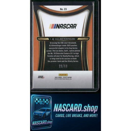 2025 Panini Select #23 AJ Allmendinger Sensations Blue Prizms #/49 - NASCARD.shop