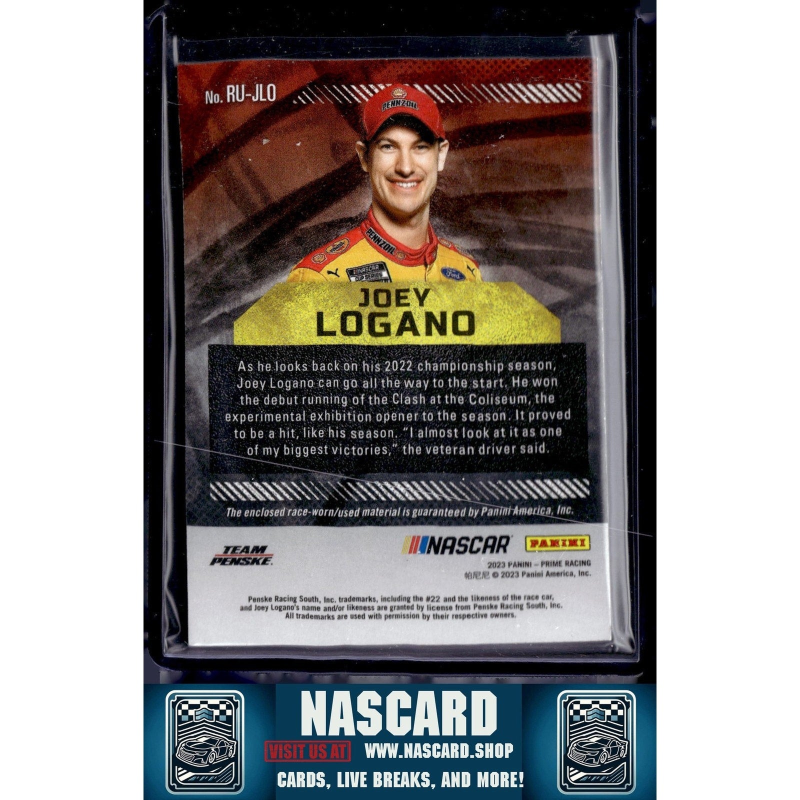 2023 Panini Prime #RU-JLO Joey Logano Race Used Firesuits - NASCARD.shop