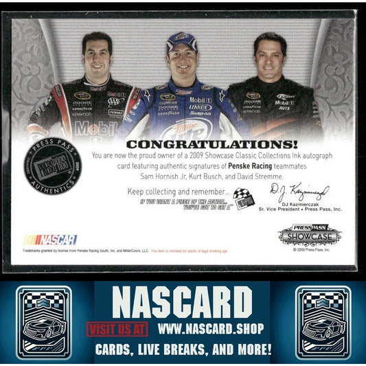 2009 Press Pass Classic Collections Ink Kurt Busch Sam Hornish Jr David Stremme