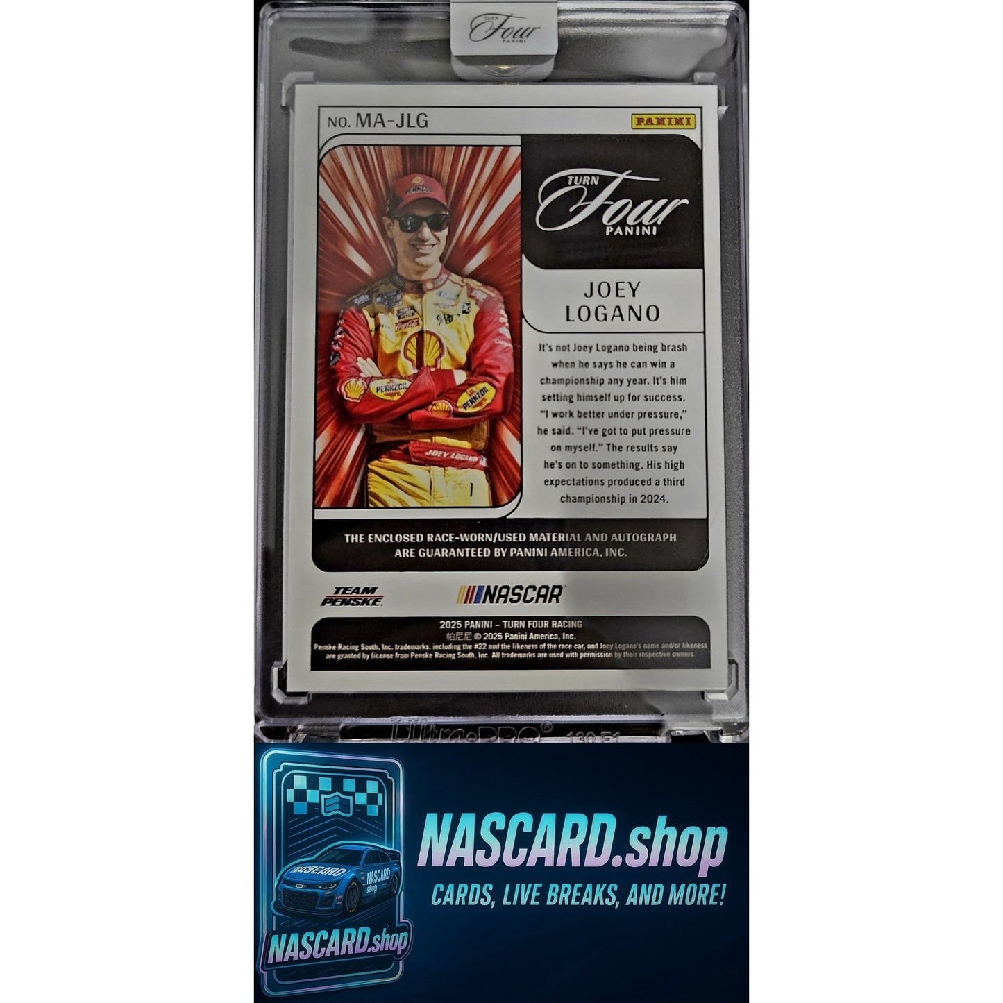 2025 Panini Turn Four #MA-JLG Joey Logano Memorabilia Autographs Blue #/49