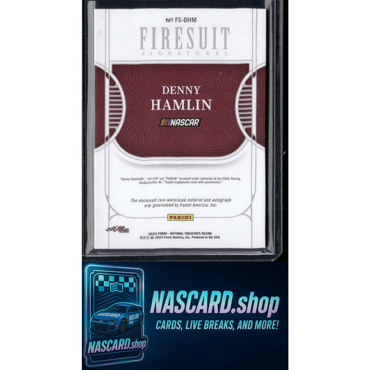 2023 Panini National Treasures #FS-DHM Denny Hamlin Firesuit Signatures #/99 - NASCARD.shop