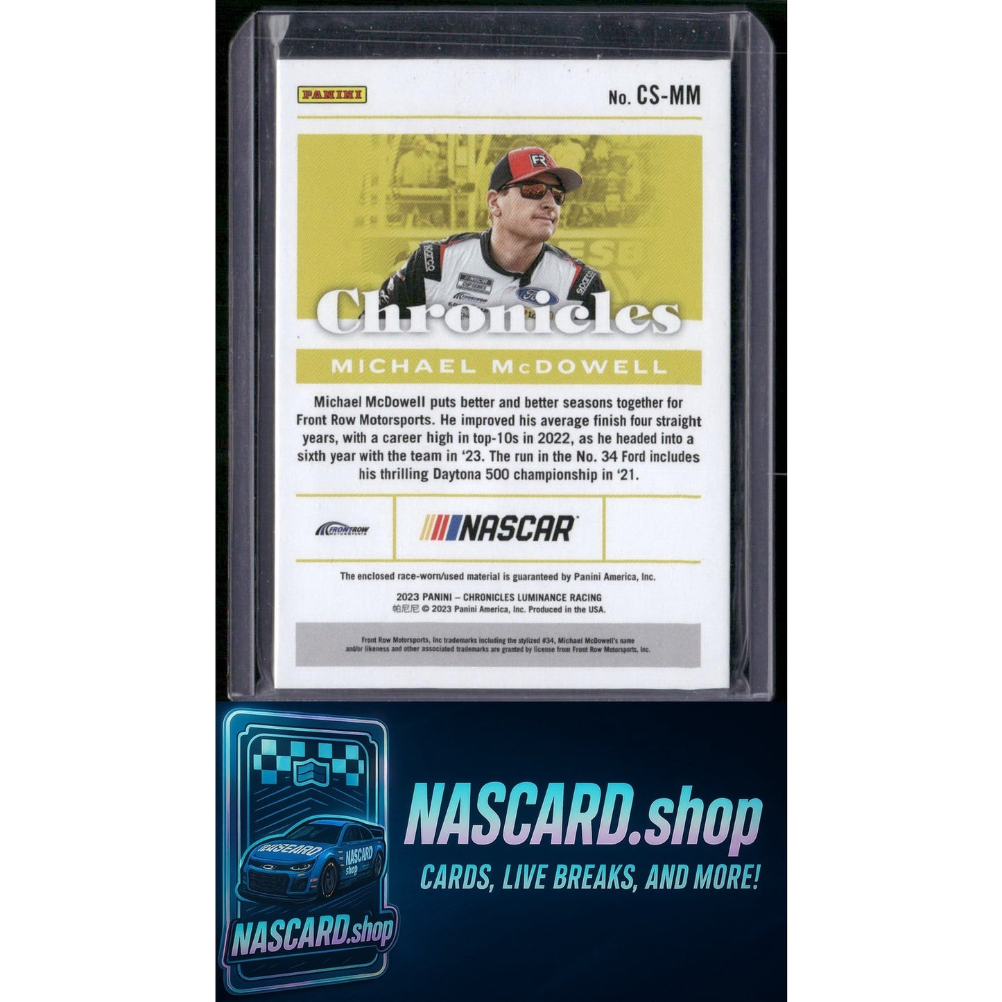 2023 Panini Chronicles #CS-MM Michael McDowell Chronicles Swatches - NASCARD.shop