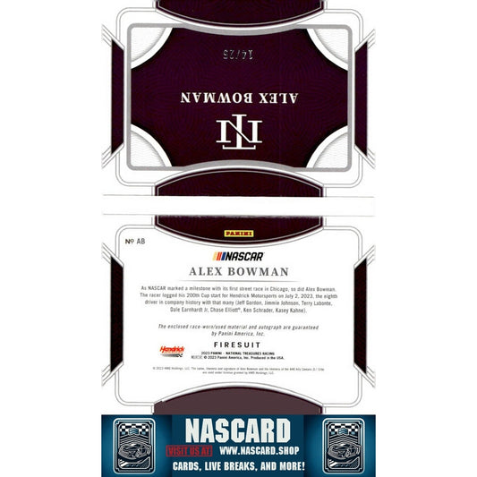 2023 Panini National Treasures Alex Bowman Jumbo Firesuit Signature Booklet #/25