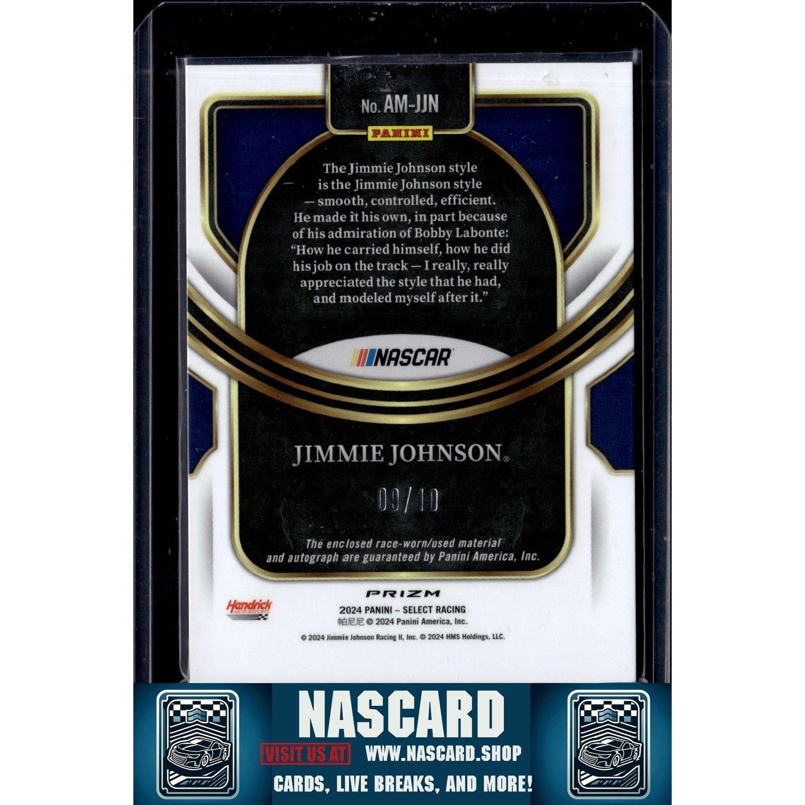 2024 Panini Select Jimmie Johnson Autographed Memorabilia Gold Flash Prizm /10 - NASCARD.shop