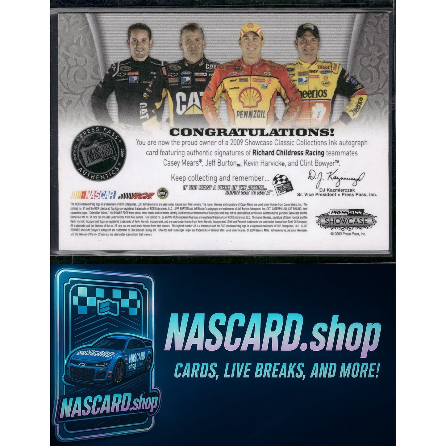 2009 Mears Burton Kevin Harvick Clint Bowyer Classic Collections Ink /45 - NASCARD.shop