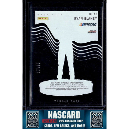2023 Panini Chronicles #11 Ryan Blaney Magnitude Blue - NASCARD.shop