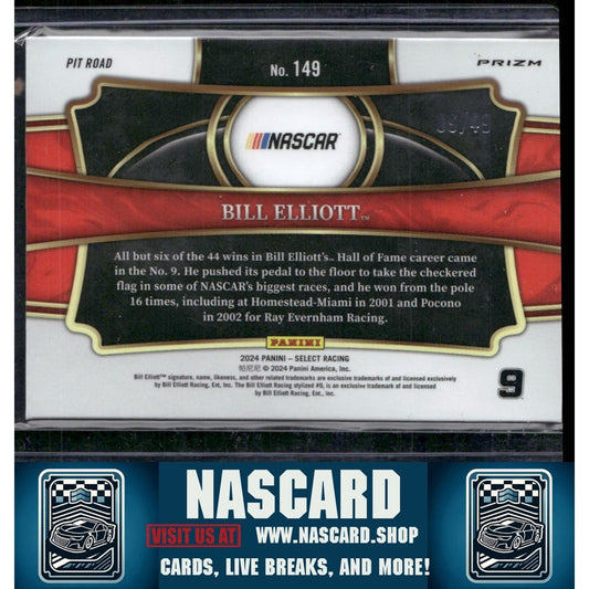 2024 Panini Select #149 Bill Elliott Black and Blue Prizms #/49