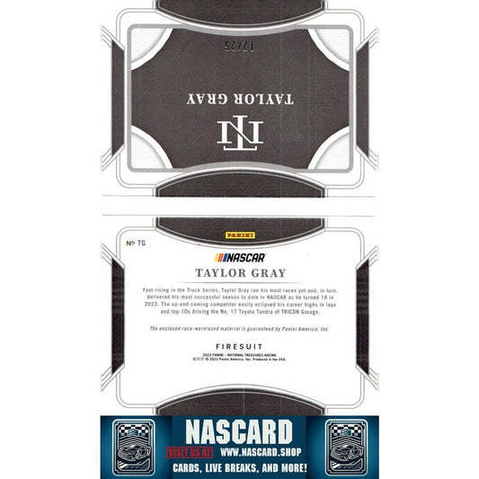 2023 Panini National Treasures #TG Taylor Gray Jumbo Firesuit Booklet Duals