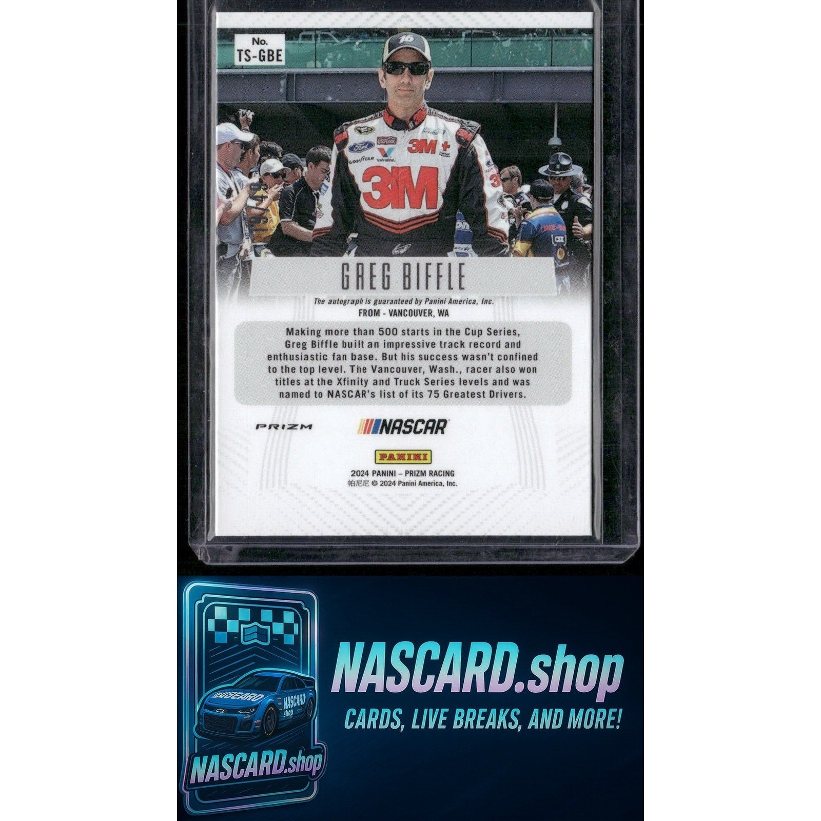 2024 Panini Prizm #TS-GBE Greg Biffle Throwback Signatures Blue #/49 - NASCARD.shop