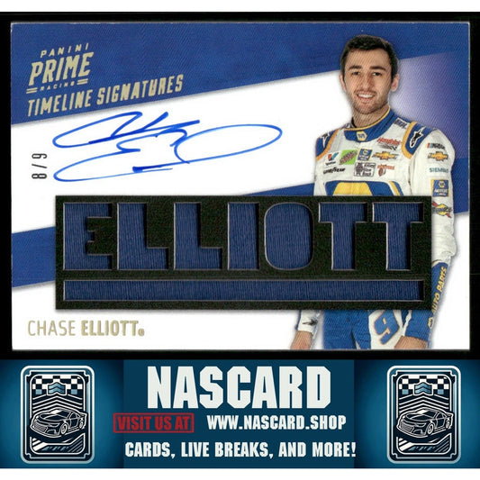 2019 Panini Prime #TS-CE Chase Elliott Timeline Signatures Name #/9
