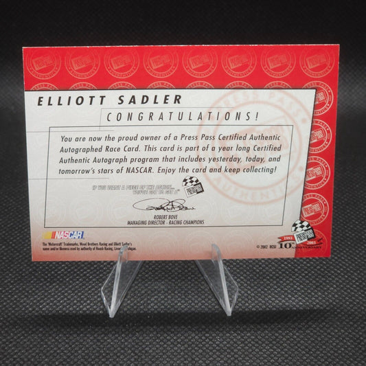 2002 Press Pass Racing Autographs Elliott Sadler On Card