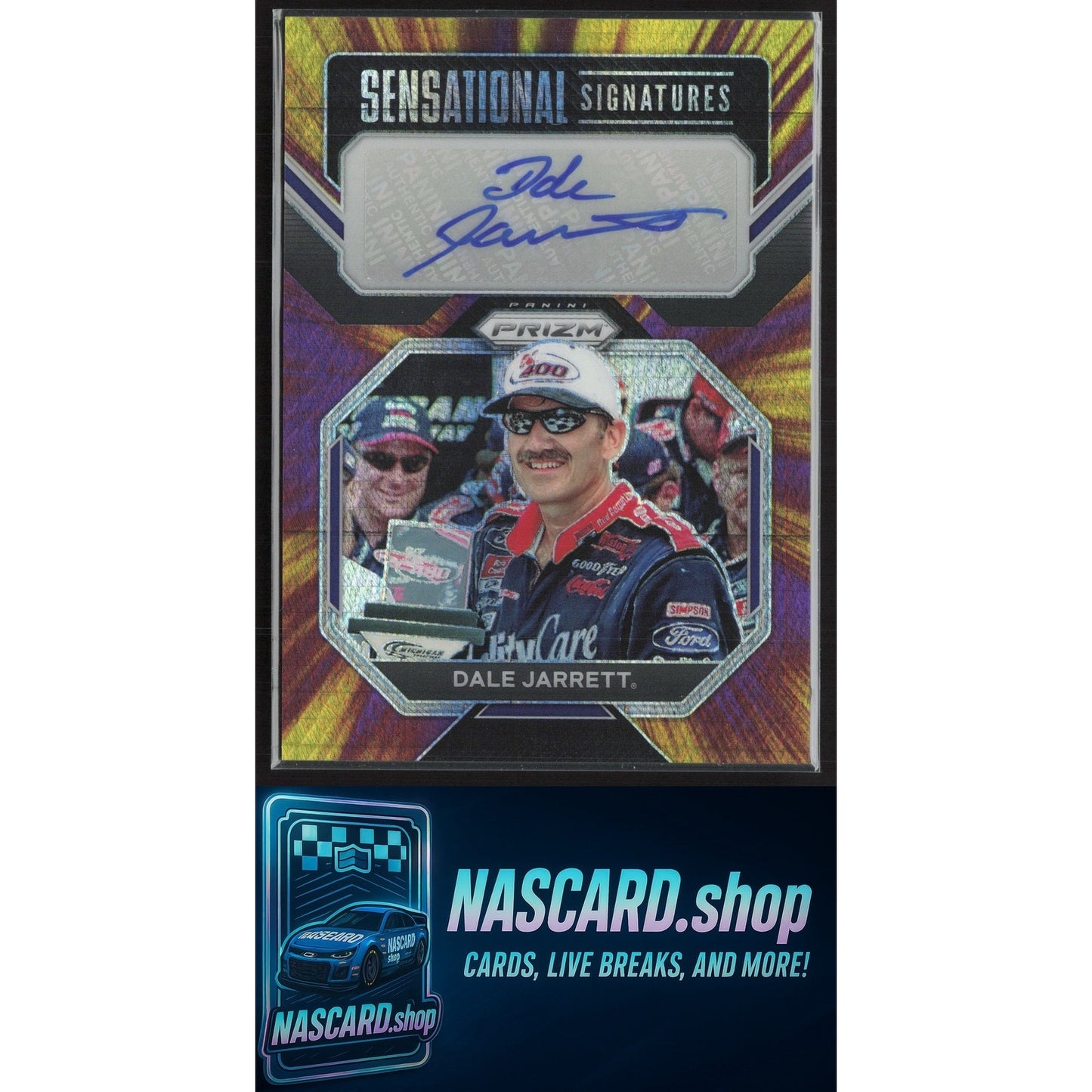 2023 Prizm Dale Jarrett Sensational Signatures Hyper Prizm Purple Yellow #/25