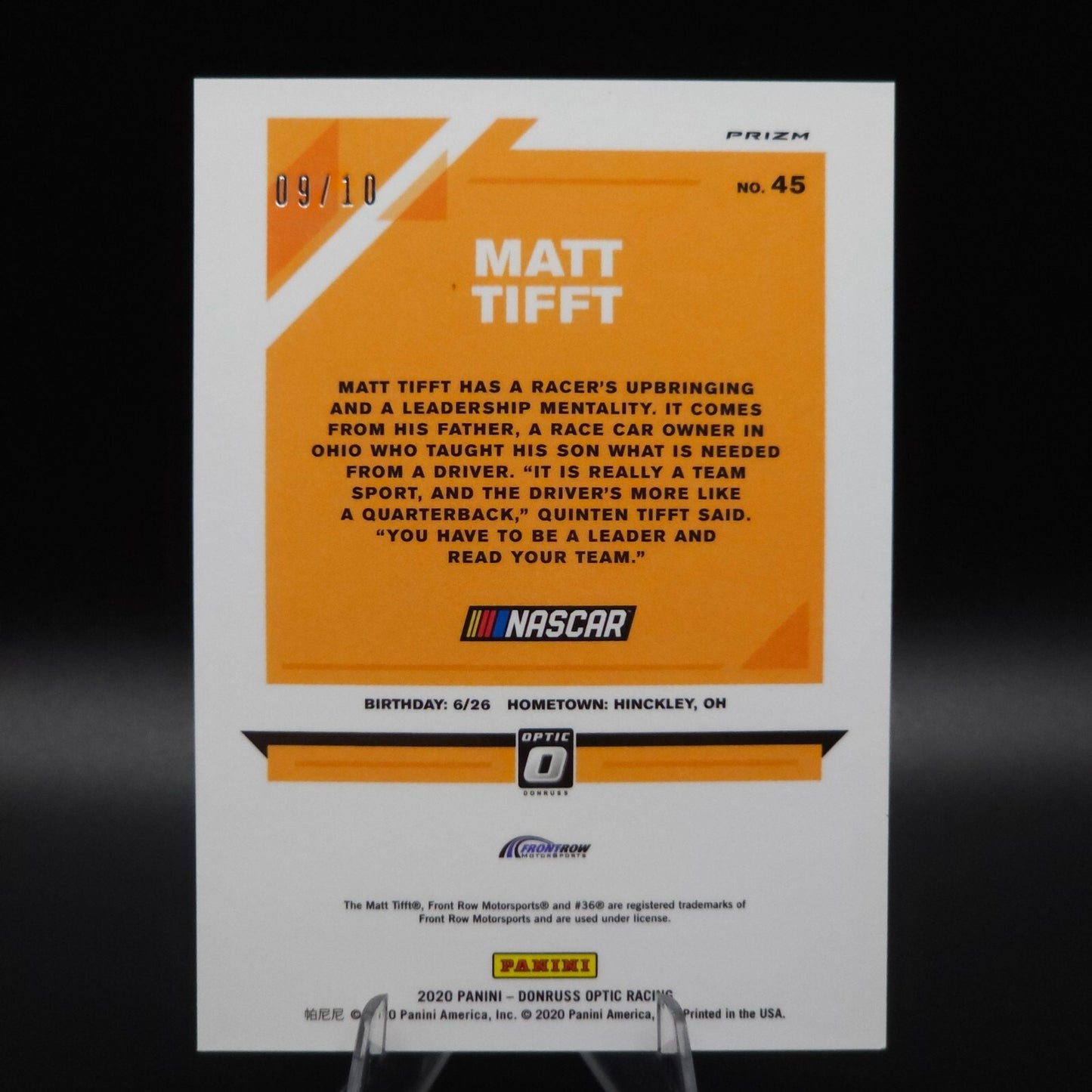 2020 Panini Donruss NASCAR - Optic Matt Tifft #45 Gold Prizm /10