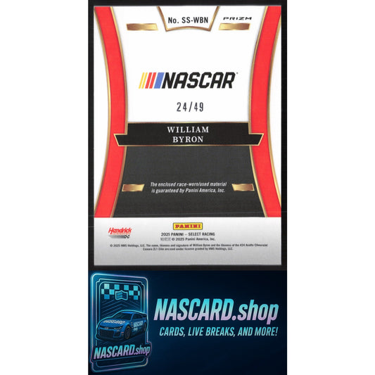 2025 Panini Select #SS-WBN William Byron Selective Swatches Red Prizms #24/49