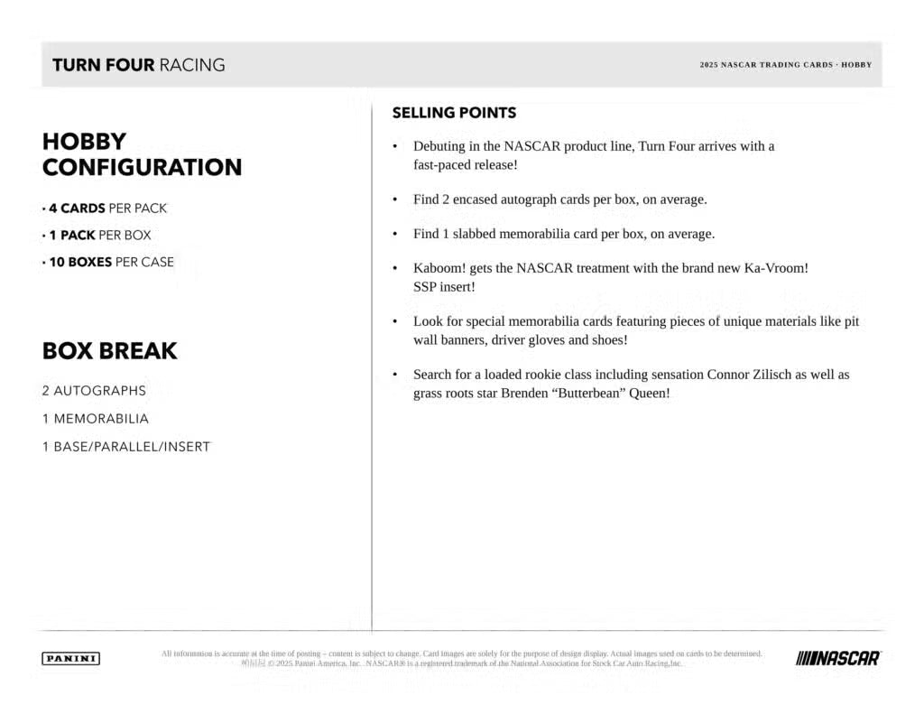 2025 Panini Turn Four Racing Hobby Box - NASCAR Trading Cards with Autographs