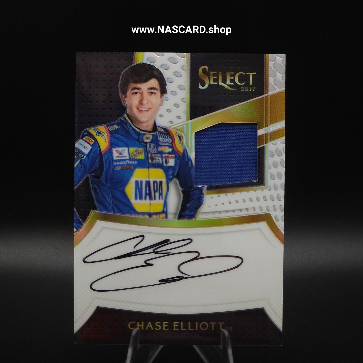 2017 Panini Select Racing Signature Swatches White Prizm Chase Elliott /50
