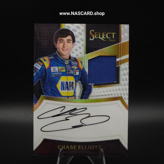 2017 Panini Select Racing Signature Swatches White Prizm Chase Elliott /50