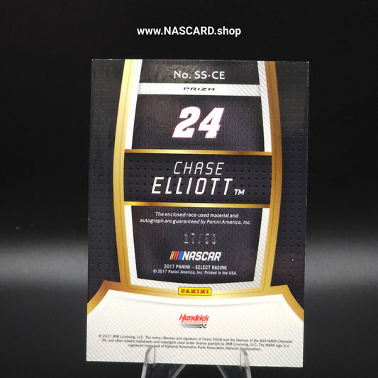 2017 Panini Select Racing Signature Swatches White Prizm Chase Elliott /50