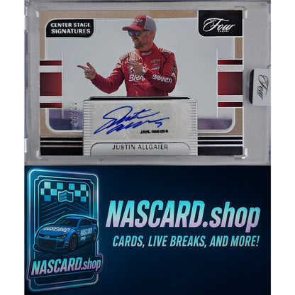 2025 Panini Turn Four #CSS-JAL Justin Allgaier Center Stage Signatures #/99