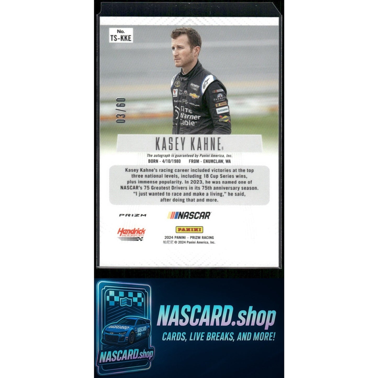 2024 Panini Prizm #TS-KKE Kasey Kahne Throwback Signatures Red #/60