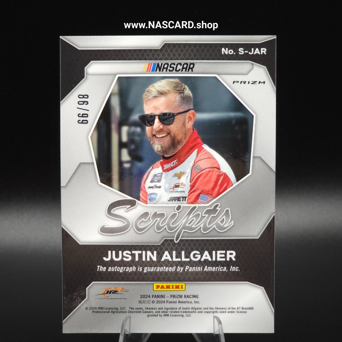 2024 Panini Prizm Racing Scripts Red Prizm Justin Allgaier /99