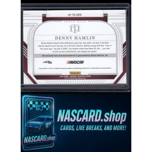 2024 Panini National Treasures #TG-DHN Denny Hamlin Track Gear Blue #/75