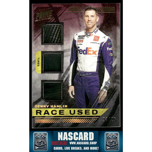 2023 Panini Prime #RUT-DHA Denny Hamlin Race Used Trios Tires Holo Gold