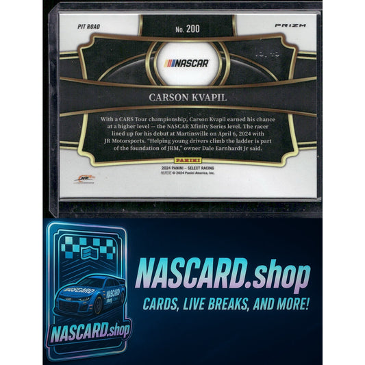 2024 Panini Select #200 Carson Kvapil Black and Blue Prizms #/49 RC