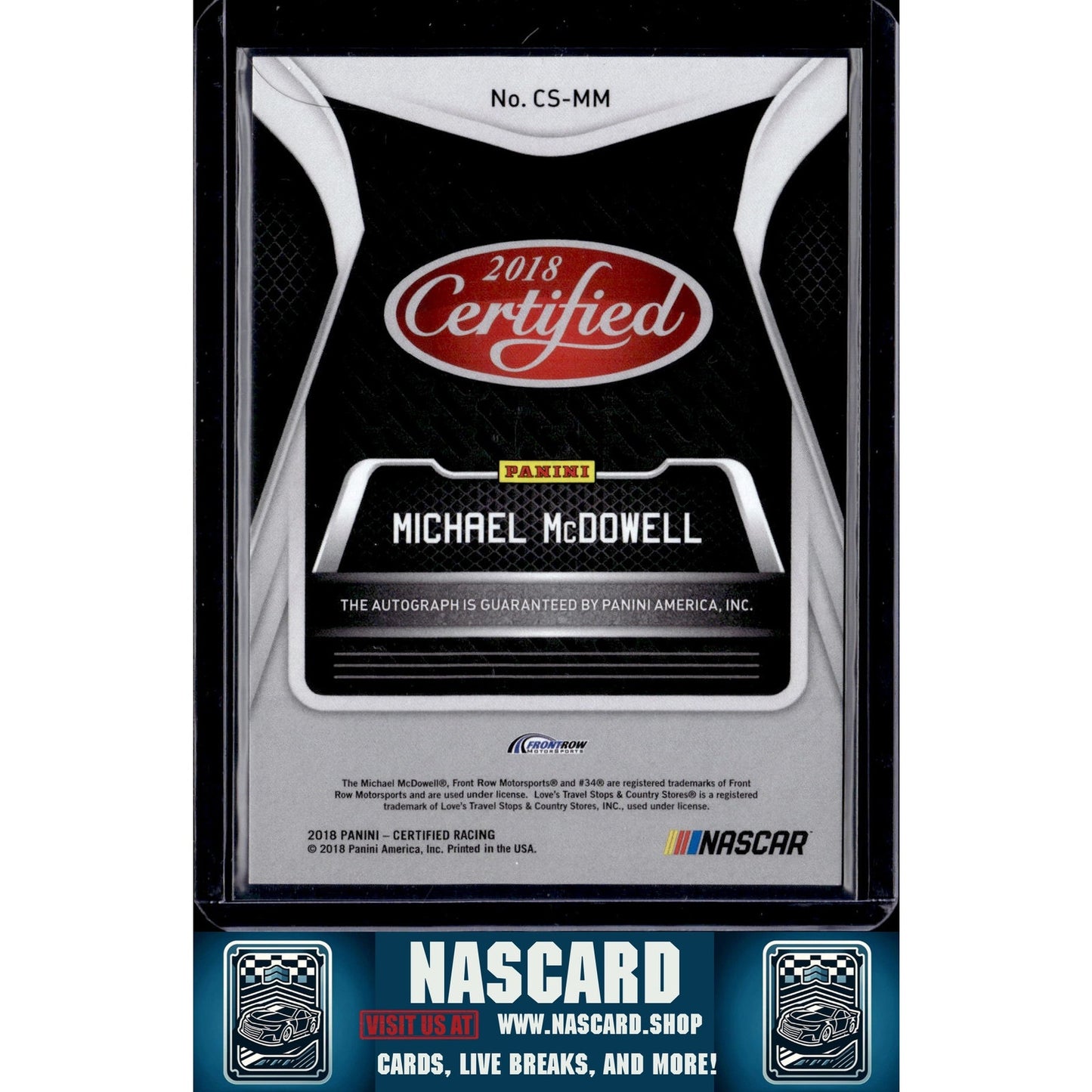 2018 Panini Certified #CS-MM Michael McDowell Certified Signatures Red #/149